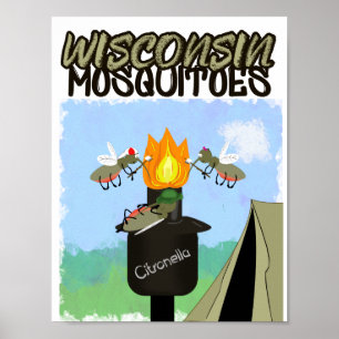 Wisconsin Moskitos Cartoon - Camping von Tiki Poster