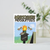 Wisconsin Moskitos Cartoon - Camping von Tiki Postkarte (Stehend Vorderseite)
