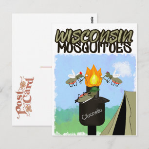 Wisconsin Moskitos Cartoon - Camping von Tiki Postkarte