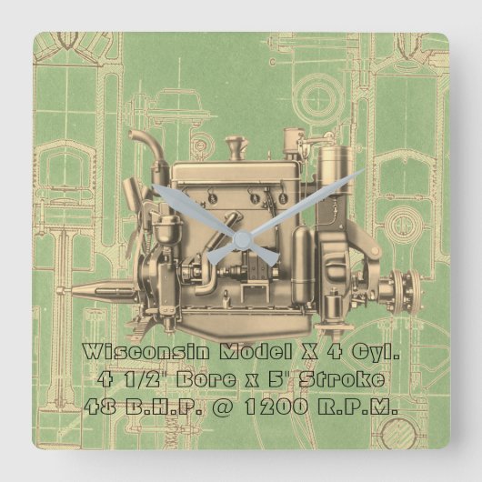 Wisconsin Motor Milwaukee Wisconsin Gas Motor X Quadratische Wanduhr (Vorderseite)