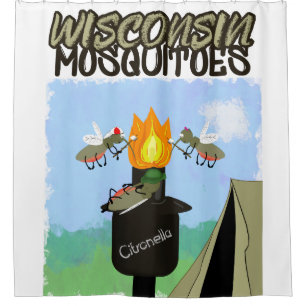 Wisconsin-Mücken Cartoon - Camping von Tiki Duschvorhang