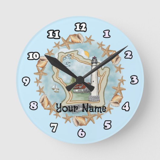 Wisconsin Muscheln Lighthouse Runde Wanduhr (Vorderseite)
