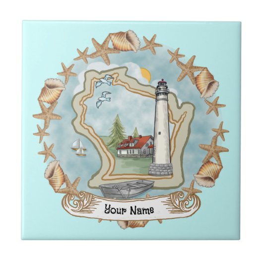 Wisconsin Muscheln Lighthouse Tile Fliese (Vorderseite)