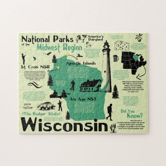 Wisconsin National Parks Infografik Karte Puzzle (Horizontal)