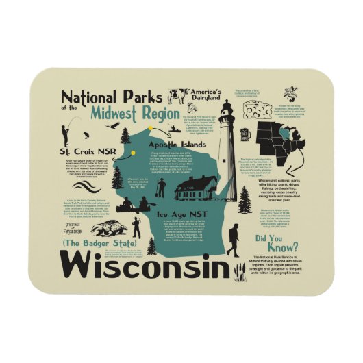 Wisconsin National Parks Map Magnet (Horizontal)