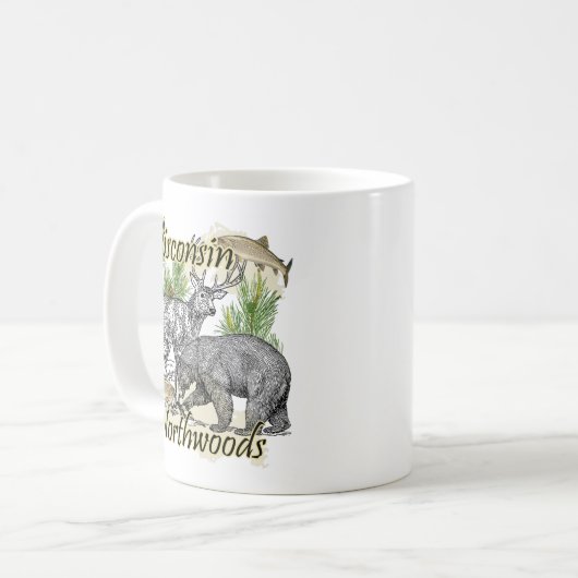 Wisconsin Northwoods Sportsman Jagd Fischerei Tass Kaffeetasse (Vorderseite Links)