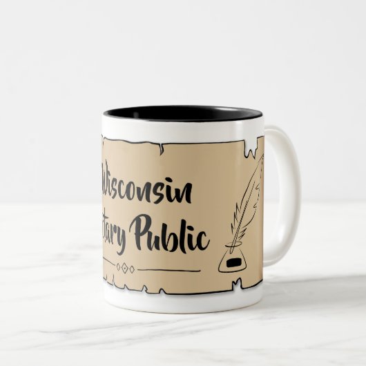 Wisconsin Notary Public Scroll Feather Quill Zweifarbige Tasse (VorderseiteRechts)