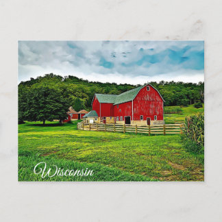 Wisconsin Red Barn Farm Landschaftlich View Postka Postkarte