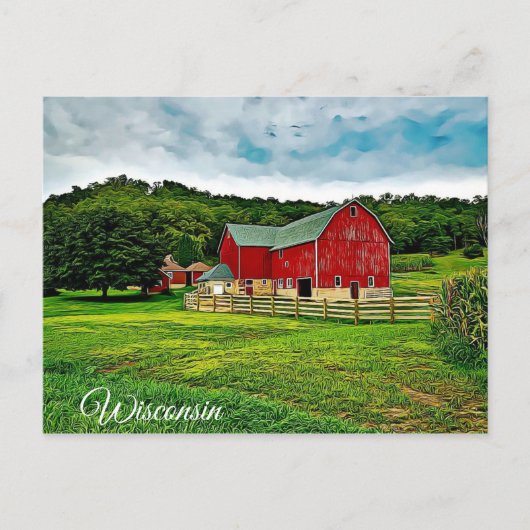 Wisconsin Red Barn Farm Landschaftlich View Postka Postkarte (Vorderseite)