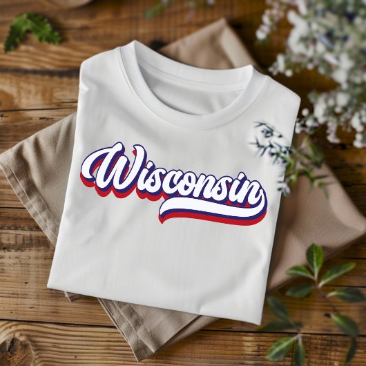 Wisconsin Red White & Blue Vintag Script T - Shirt