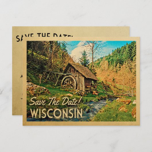 Wisconsin Save the Date Rustikale Kabinen Mill Woo Ankündigungspostkarte (Vorne/Hinten)