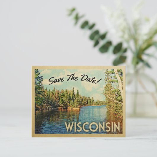 Wisconsin Save the Date Vintage Postkarten (Stehend Vorderseite)