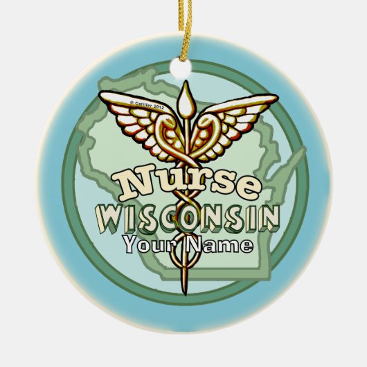 Wisconsin-Schwester-Caduceus Keramik Ornament (Vorne)