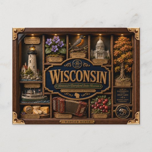 Wisconsin Shadow Box 3D Figurine Staat Postkarte (Vorderseite)