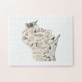 Wisconsin Shaped Badger Staat Vintage Picture Map Puzzle