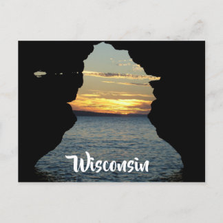 Wisconsin-Sonnenuntergang-Höhlen-Apostel-Inseln Postkarte