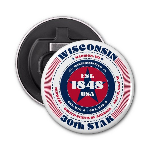Wisconsin Staat Information Circle Flaschenöffner (Vorderseite)