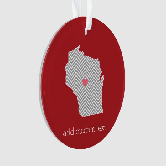 Wisconsin Staat Map mit benutzerdefiniertem Rotem  Ornament (Vorderseite)