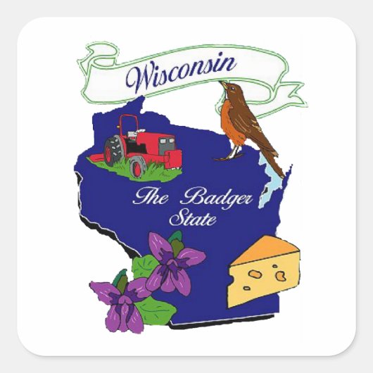 Wisconsin Staat Quadratischer Aufkleber (Vorderseite)