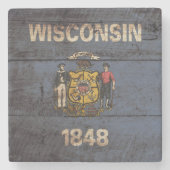 Wisconsin-Staats-Flagge auf altem hölzernem Korn Steinuntersetzer (Vorderseite)