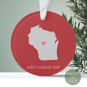 Wisconsin-Staatskarte mit individuellem roten Herz Ornament