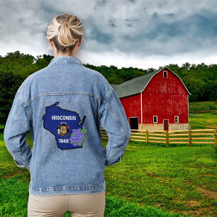 Wisconsin State Flag & Blume Common Blue Violet Jeansjacke