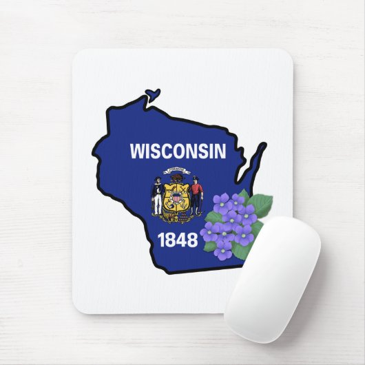 Wisconsin State Flag & Blume Common Blue Violet Mousepad (Mit Mouse)
