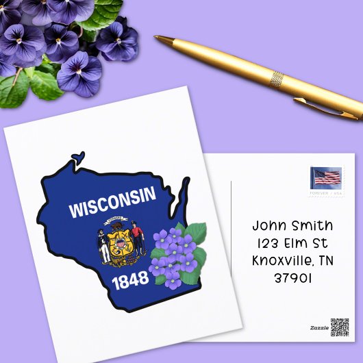 Wisconsin State Flag & Blume Common Blue Violet Postkarte