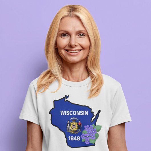 Wisconsin State Flag & Blume Common Blue Violet T-Shirt