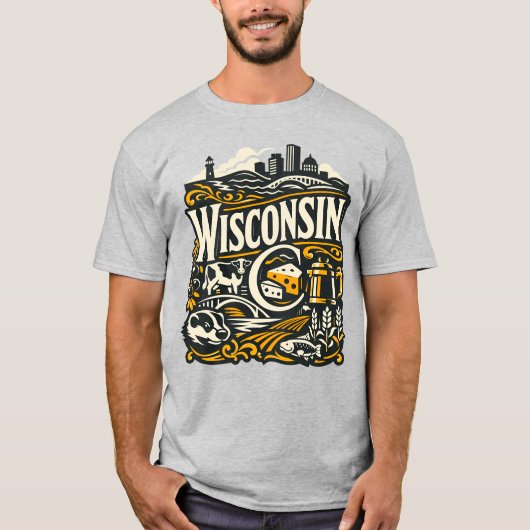 Wisconsin State Heritage Dairy Badger Art T-Shirt (Vorderseite)