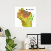 Wisconsin Topographic Shaded Relief Map Poster (Heimbüro)
