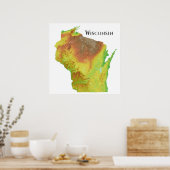 Wisconsin Topographic Shaded Relief Map Poster (Küche)