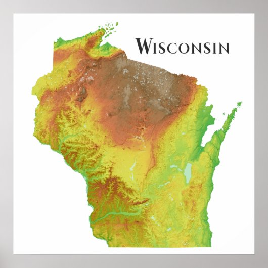 Wisconsin Topographic Shaded Relief Map Poster (Vorne)