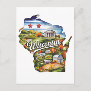 Wisconsin USA Bundesstaat im Vintage-Wasserfarbens Postkarte