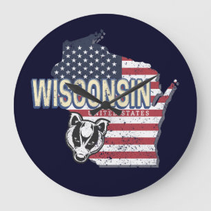 Wisconsin Vereinigte Staaten Staatenkarte Vintage Große Wanduhr