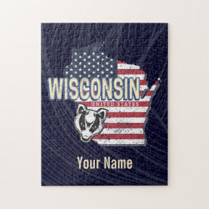 Wisconsin Vereinigte Staaten Staatenkarte Vintage Puzzle