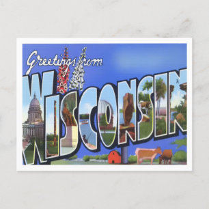 Wisconsin Vintag Big Letters Postcard Postkarte