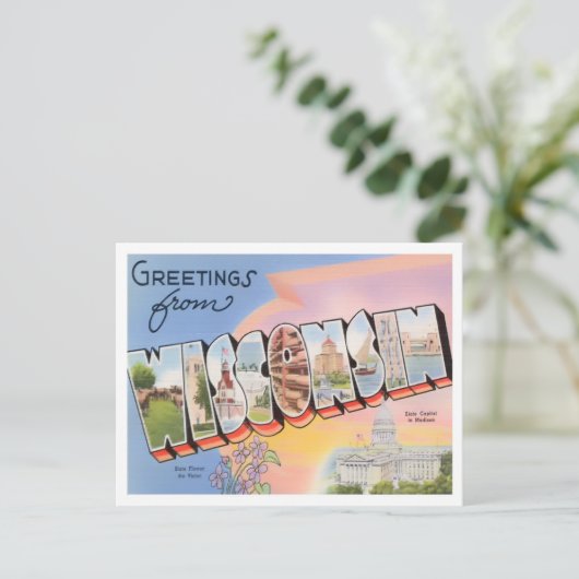 Wisconsin Vintag Big Letters Postcard Postkarte (Stehend Vorderseite)
