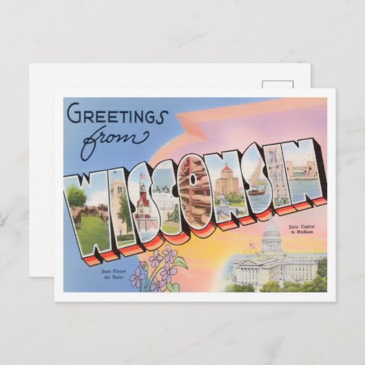 Wisconsin Vintag Big Letters Postcard Postkarte (Vorne/Hinten)