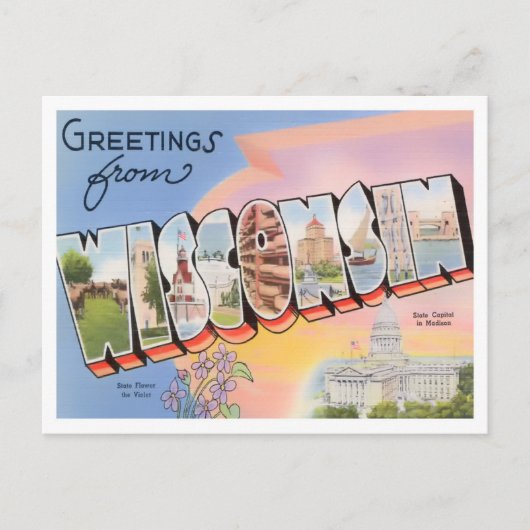 Wisconsin Vintag Big Letters Postcard Postkarte (Vorderseite)