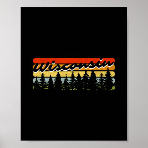 Wisconsin-Wald-Sonnenuntergang-Bäume-Hütte-Themen- Poster