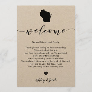 Wisconsin Wedding Welcome Letter & Itinerary Card Programm