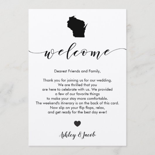 Wisconsin Wedding Welcome Letter & Itinerary Card Programm (Vorderseite)
