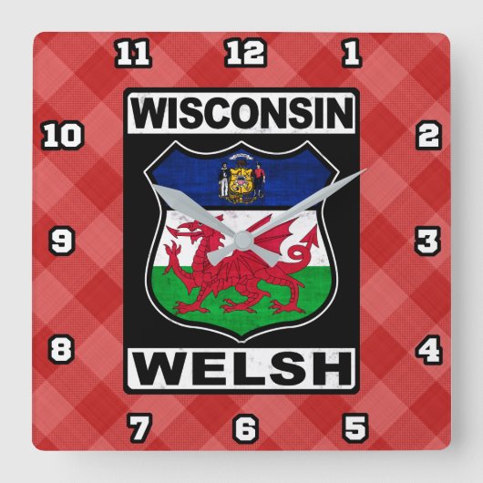 Wisconsin Welsh American Wall Clock Quadratische Wanduhr (Vorderseite)