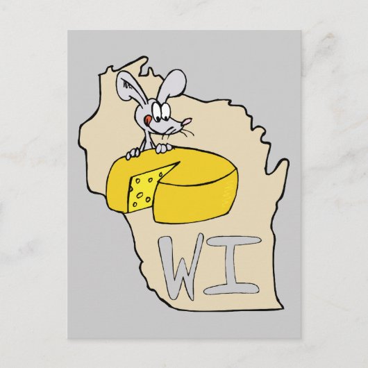 Wisconsin WI Map & Cheese Mouse Cartoon Art Postkarte (Vorderseite)