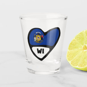 Wisconsin, WI-Staatsflagge im Herz-Shot-Glas Schnapsglas