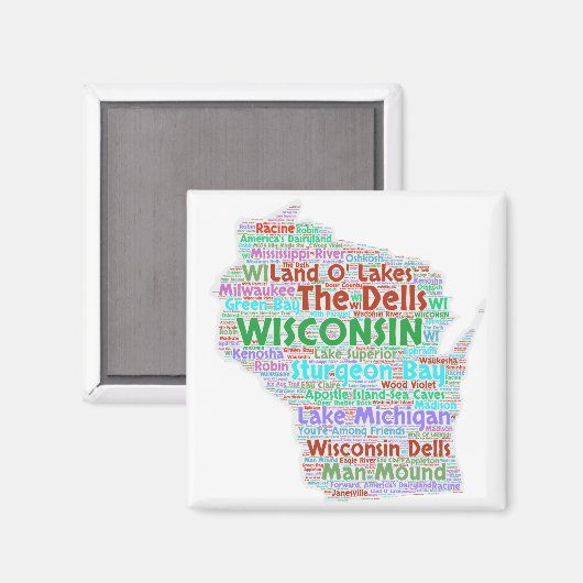 Wisconsin Word Cloud Magnet (Vorderseite/Rückseite)