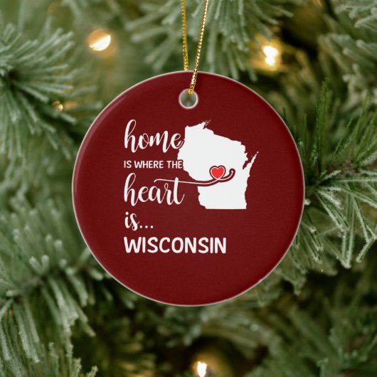 Wisconsin Zuhause ist das Herz Keramik Ornament (Baum)