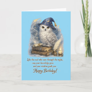 Wisdom & Knowledge Snow Owl Happy Birthday Card Karte