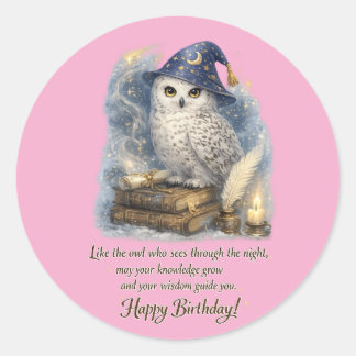 Wisdom & Knowledge Snow Owl Happy Birthday Runder Aufkleber